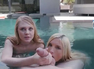 2 teenage nymphs inhale in the pool